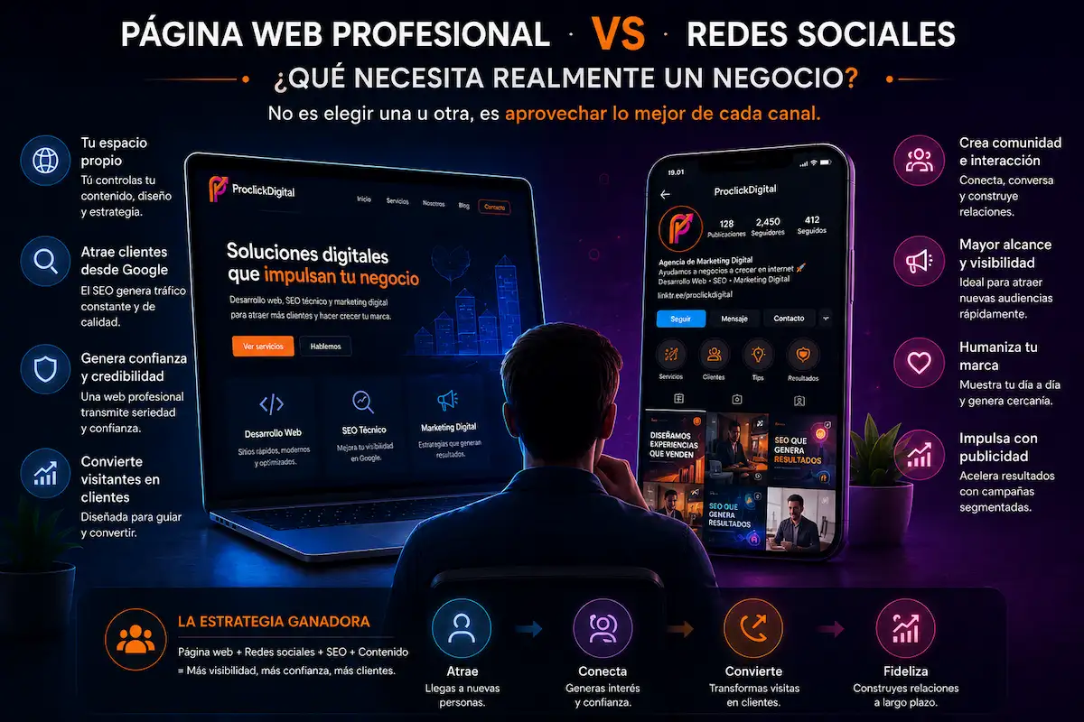 Página web profesional vs redes sociales