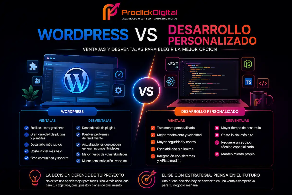 WordPress vs desarrollo personalizado: ventajas y desventajas
